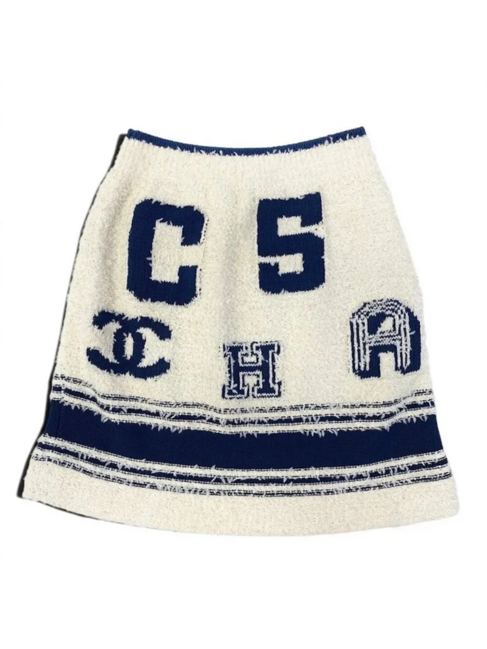 Chanel Cruise Line Mini Skirt CC Logo White Blue Cotton Polyamide Silk